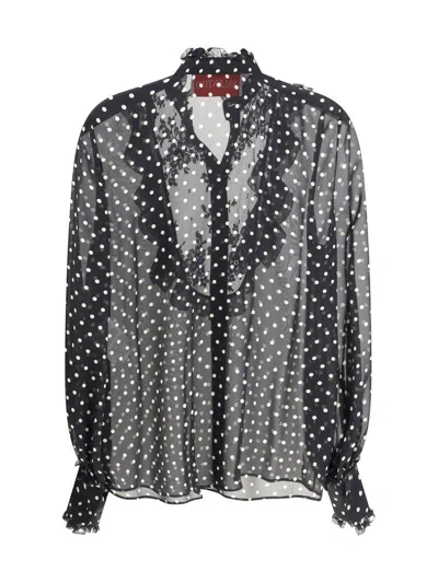 Valentino Garavani Polka Dot Tulle Bib Button-up Shirt