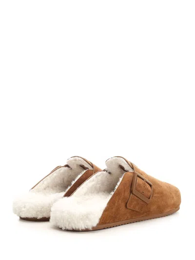 Shop Balenciaga Sunday Mule In Shearling Sandals Beige