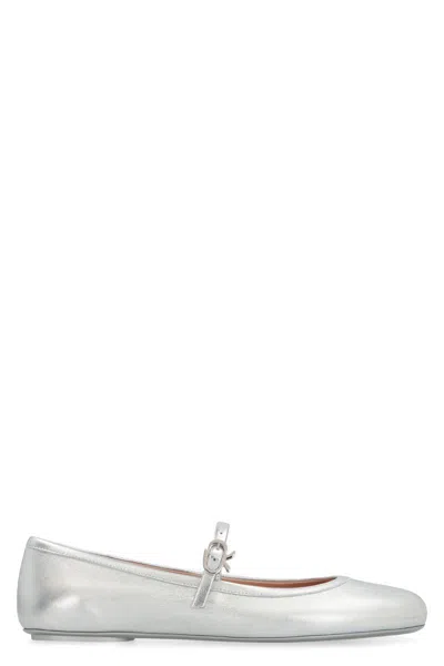 Gianvito Rossi Carla Metallic Leather Mary Jane Flats