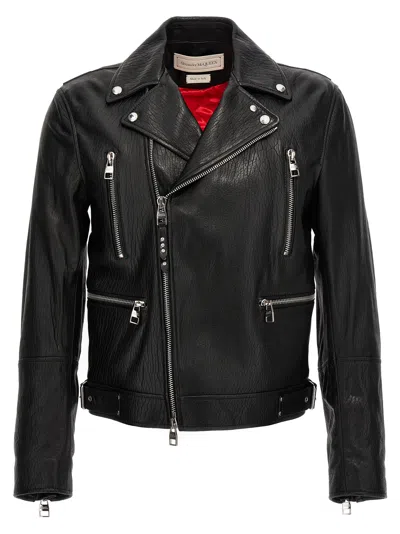 Alexander Mcqueen Slim-fit Zip-detailed Leather Biker Jacket