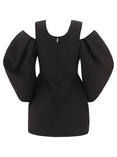 Jil Sander Gathered Cold-shoulder Top With Puff Sleeves