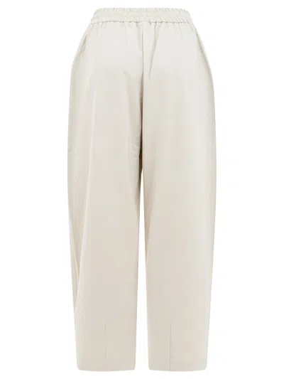 Brunello Cucinelli Cropped White Trousers With Adjustable Waistband In Neutral