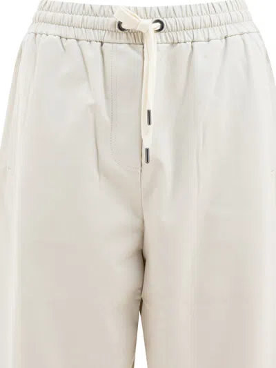 Brunello Cucinelli Cropped White Trousers With Adjustable Waistband In Neutral