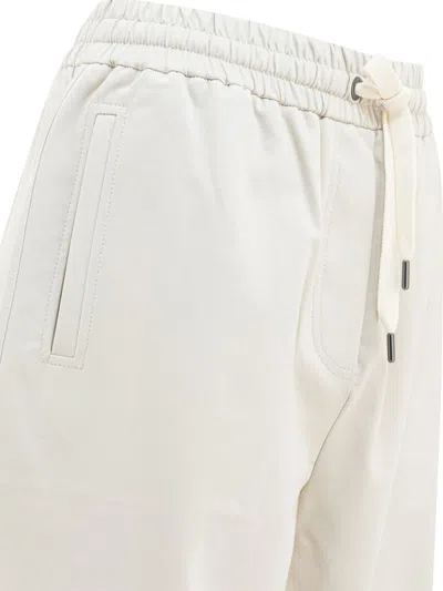 Brunello Cucinelli Cropped White Trousers With Adjustable Waistband In Neutral