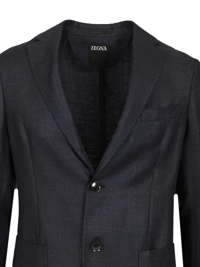 Ermenegildo Zegna Unlined Jacket In Linen And Wool Blend Jackets Blue