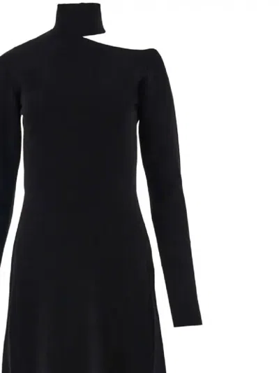 Ferragamo Midi Black Dress With Cut-out And Long Sleeve In Viscose Blend Woman