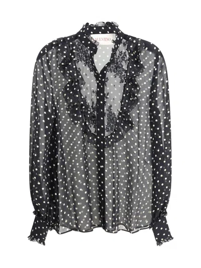 Valentino Garavani Polka Dot Tulle Bib Button-up Shirt