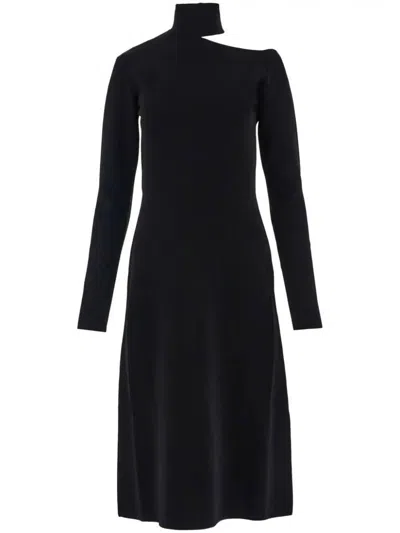 Ferragamo Midi Black Dress With Cut-out And Long Sleeve In Viscose Blend Woman