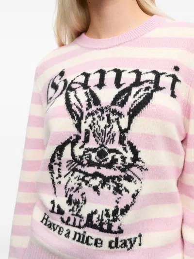 Ganni Striped Sweater With Rabbit