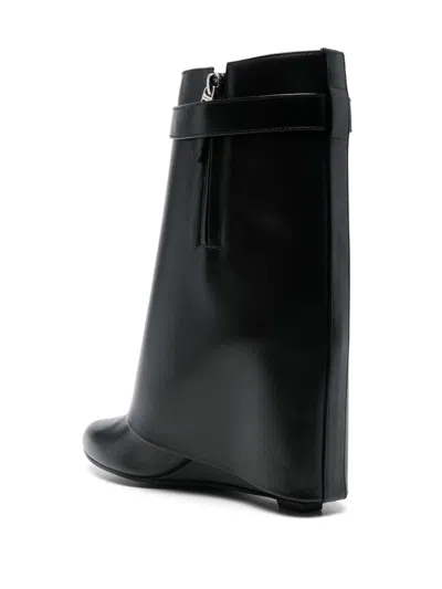 Givenchy Shark Lock 90 Leather Ankle Boots Shoes In Black