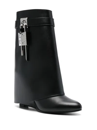 Givenchy Shark Lock 90 Leather Ankle Boots Shoes In Black