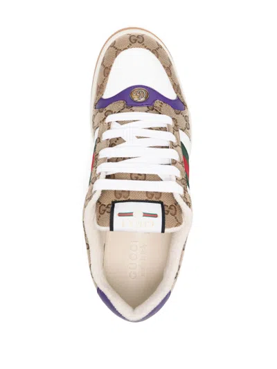 Gucci Beige Ebony Textile Gg Supreme Screener Sneakers