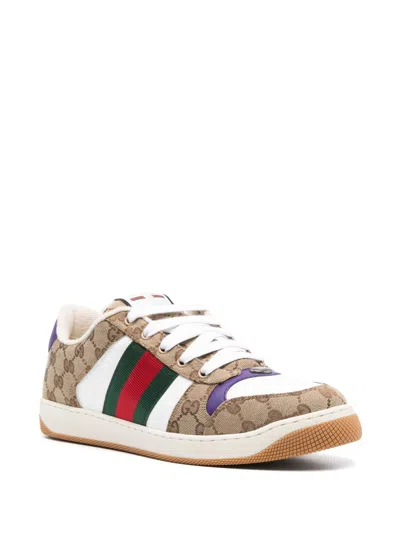 Gucci Beige Ebony Textile Gg Supreme Screener Sneakers