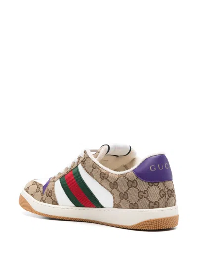 Gucci Beige Ebony Textile Gg Supreme Screener Sneakers