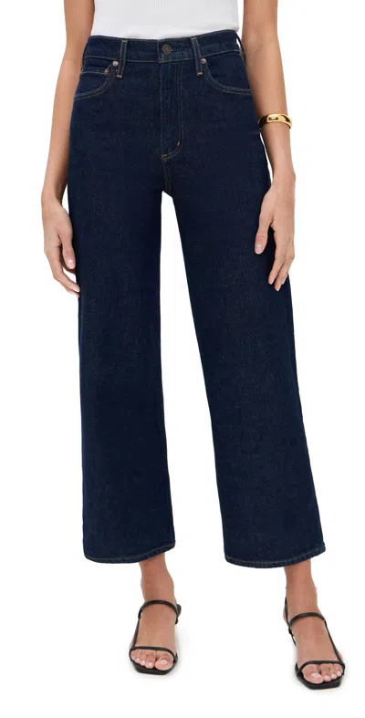 Agolde Wide-leg Denim Trousers With Metal Buttons In Blue