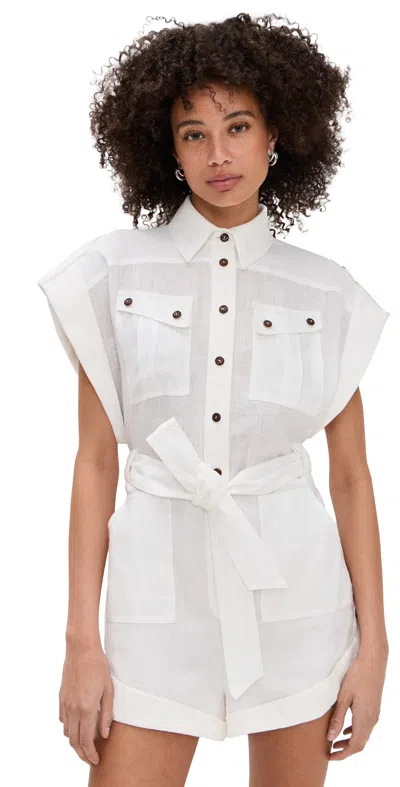 Zimmermann Rhiannon Cuffed Linen Playsuit In White
