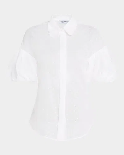 Dice Kayek Polka-dot Puff-sleeve Button-down Shirt In White