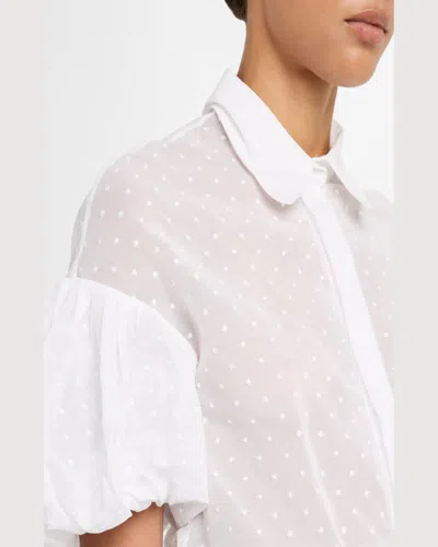Dice Kayek Polka-dot Puff-sleeve Button-down Shirt In White