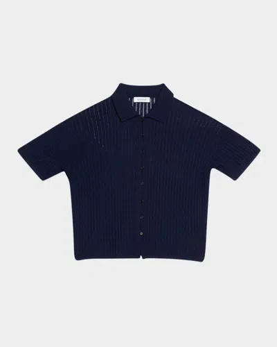 Naadam Pointelle Cable-knit Top In Blue