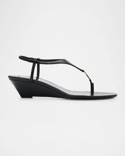 Saint Laurent Cassandra Smooth Leather Wedge Sandals
