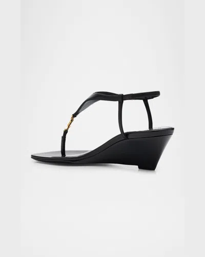 Saint Laurent Cassandra Smooth Leather Wedge Sandals