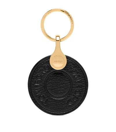 Tom Ford Leather Logo Disk Keyring In Gold