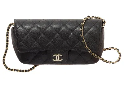 Pre-owned Chanel Women's  Classic Glasses Case With Chain In Black