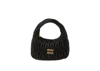 Pre-owned Miu Miu Women's  Wander Matelasse Nappa Leather Mini Hobo Bag In Black