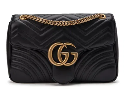 Pre-owned Gucci Women's  Gg Marmont Shoulder Bag Matelasse Medium Black