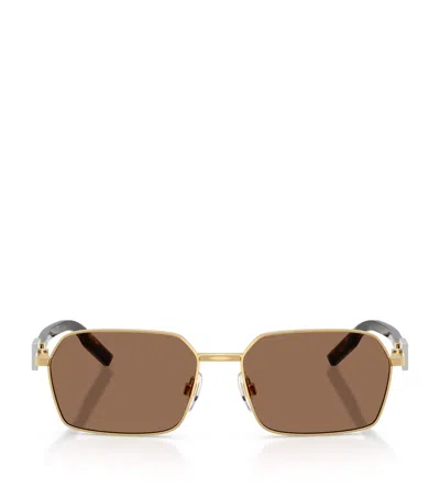 Dolce & Gabbana Wire-frame Rectangular Sunglasses In Dark Brown