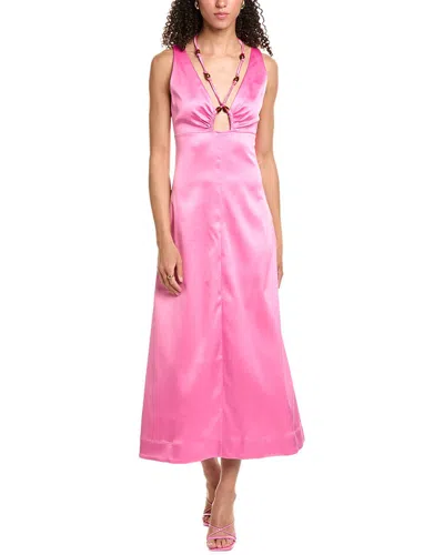 Ganni Double Satin Beaded Stretch Recycled-polyester Midi Dress In Pink