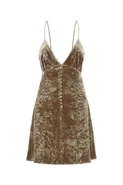 Saint Laurent Women Biscuit Velvet Mini Dress