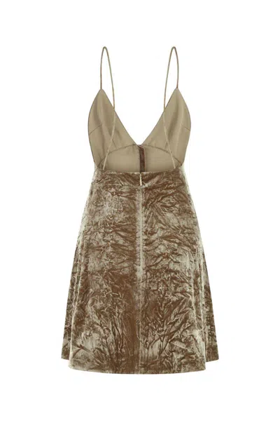 Saint Laurent Women Biscuit Velvet Mini Dress