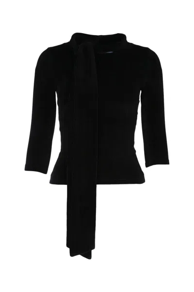 Balenciaga Scarf Turtleneck Terry-cloth Blouse In Black
