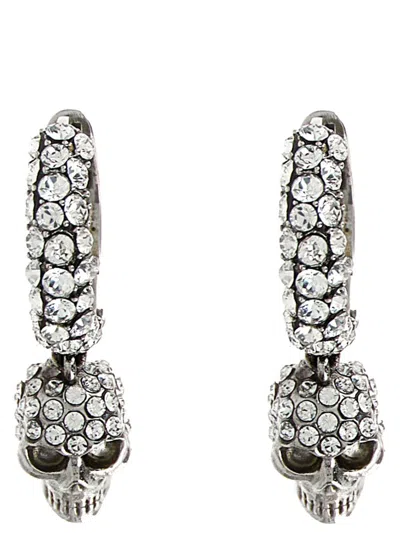 Alexander Mcqueen Mcqueen Rhinestone-embellished Skull Pendant Earrings In Metallic