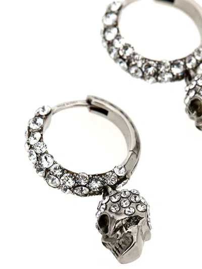 Alexander Mcqueen Mcqueen Rhinestone-embellished Skull Pendant Earrings In Metallic