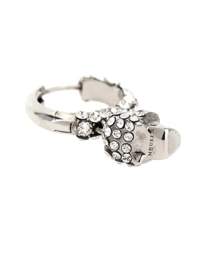 Alexander Mcqueen Mcqueen Rhinestone-embellished Skull Pendant Earrings In Metallic