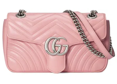 Pre-owned Gucci Women's  Marmont Shoulder Bag Gg Small In Pastel Pink