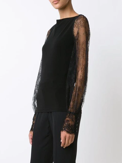 Plein Sud Sheer Lace Sleeve Blouse - Black In Black