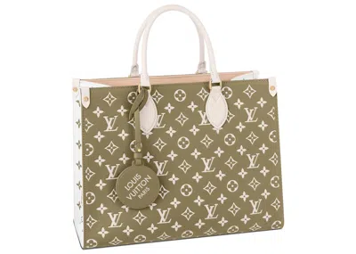 Pre-owned Louis Vuitton Women's  Onthego Mm In Khaki Green/beige/cream