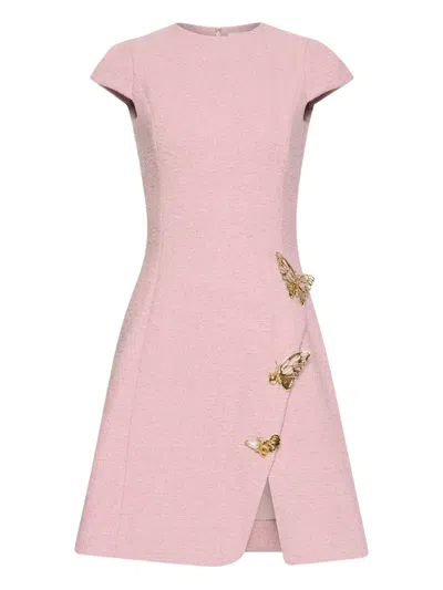 Oscar De La Renta Cap-sleeve Butterfly-slit Tweed Mini Dress In Lily
