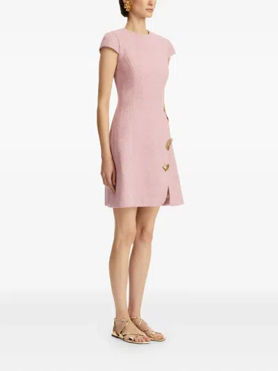 Oscar De La Renta Cap-sleeve Butterfly-slit Tweed Mini Dress In Lily