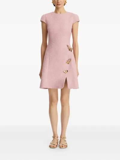 Oscar De La Renta Cap-sleeve Butterfly-slit Tweed Mini Dress In Lily