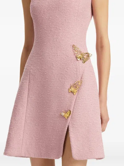 Oscar De La Renta Cap-sleeve Butterfly-slit Tweed Mini Dress In Lily
