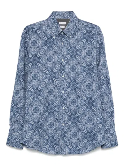 Brunello Cucinelli Intricate Paisley Print Cotton Shirt In Blue