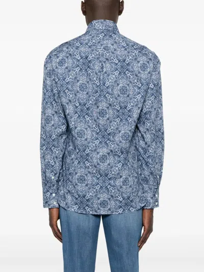 Brunello Cucinelli Intricate Paisley Print Cotton Shirt In Blue