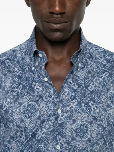 Brunello Cucinelli Intricate Paisley Print Cotton Shirt In Blue