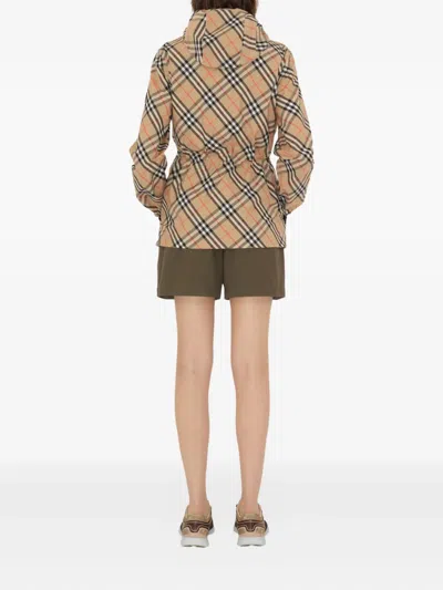 Burberry Check Ekd Embroidered Hooded Windbreaker Jacket