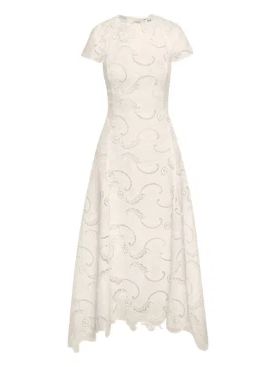 Oscar De La Renta Guipure Lace Midi Dress In White