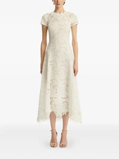Oscar De La Renta Guipure Lace Midi Dress In White